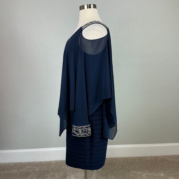 Betsy & Adam Beaded Long Sleeve Cut Out Midi Sheath Cocktail Dress Blue Size 16W - Picture 5 of 13